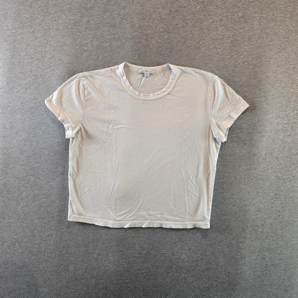 James Perse Cropped Tee Women Size 2 M White Short Sleeve Crew Neck Jersey